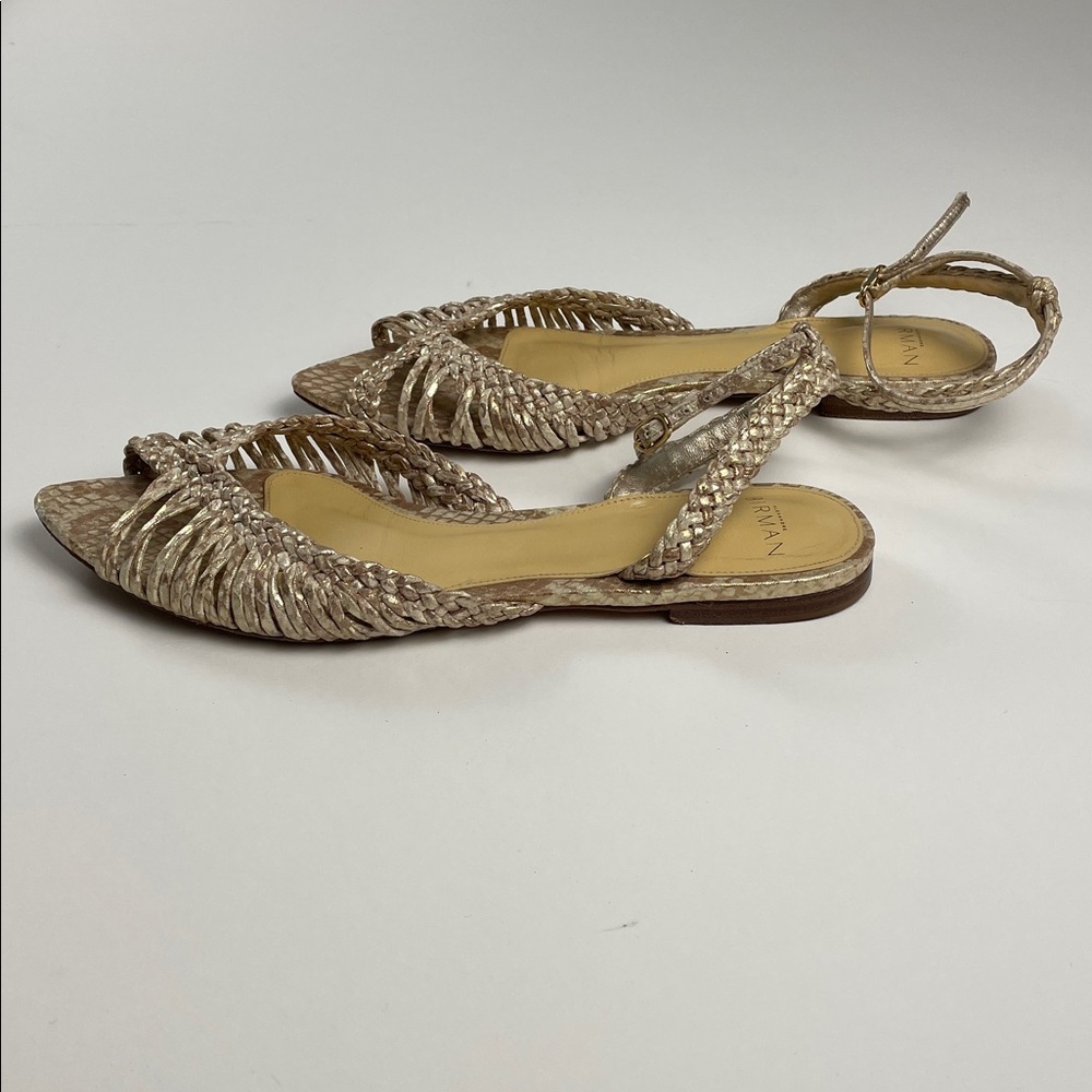 ALEXANDRE BIRMAN Agatha Flat Sandals Metallic Gold Leather. 39.5. - Picture 8 of 14